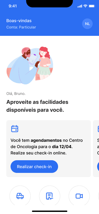 Home inteligente do App Particular do Hospital Sírio-Libanês